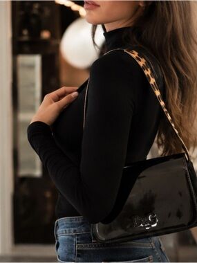 Dolce & Gabbana D&G Vintage Black Patent Leather Leopard Shoulder Bag